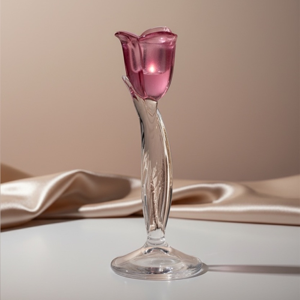 Mikasa Pink Crystal Candle Holder Vintage Glass Home Decor Romantic Cottagecore - Picture 1 of 11